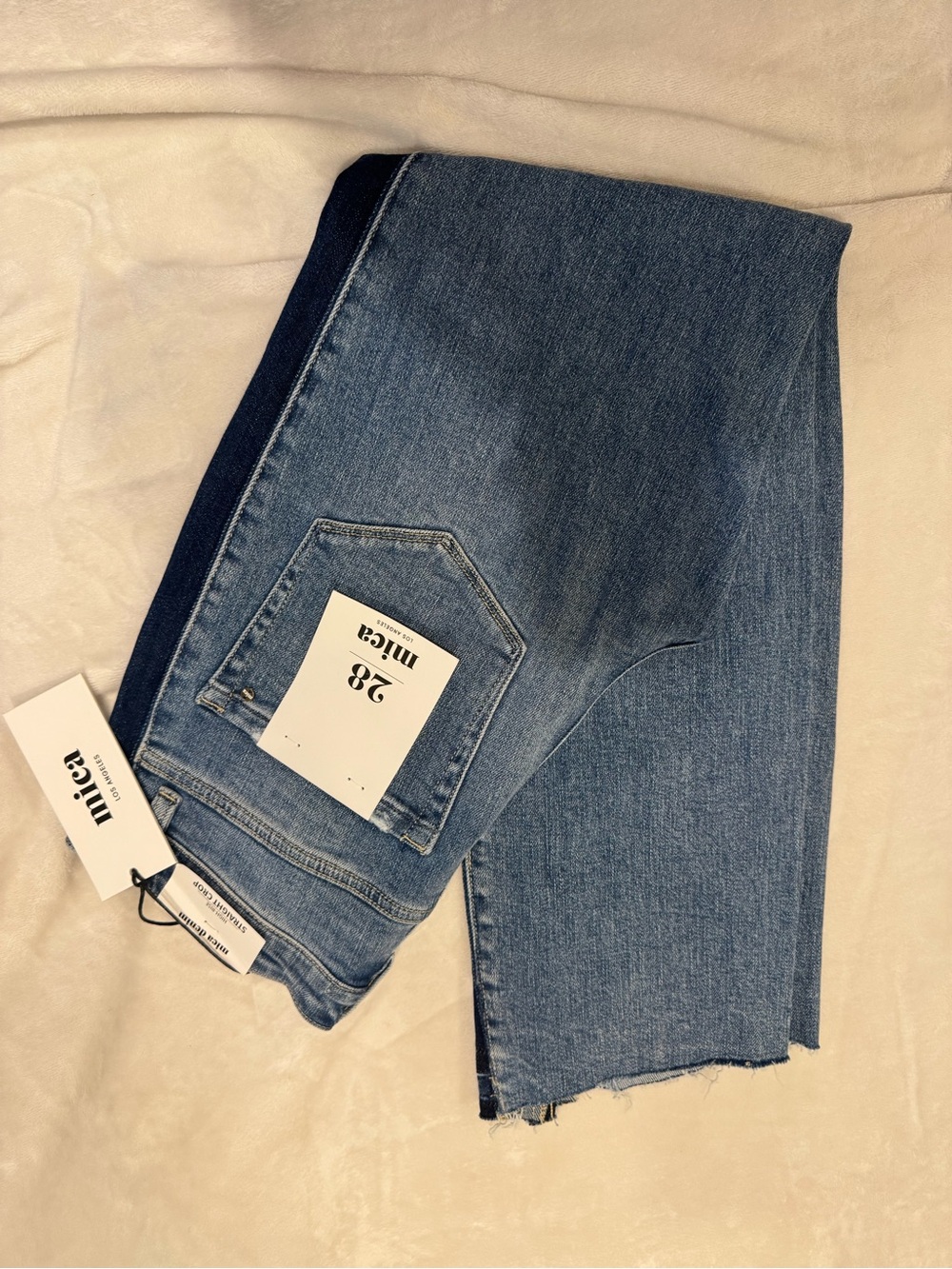 Mica Cropped High-Rise Raw Hem Jeans - Light Blue